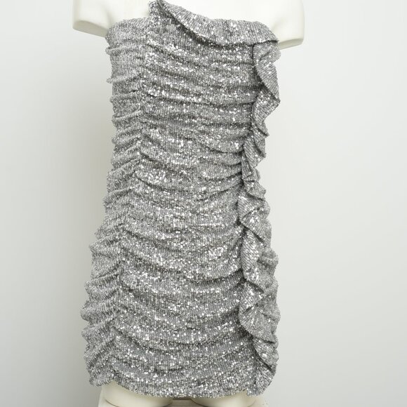 Zara mini strapless sequins dress, Size S (2), Silver colour - Picture 5 of 12